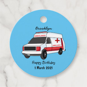 Étiquettes Cadeau Belle ambulance rouge caricature van