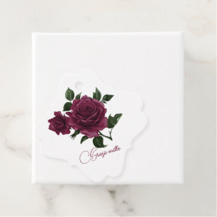 Étiquettes Cadeau Belle aquarelle Bourgogne Roses Grazie Mille