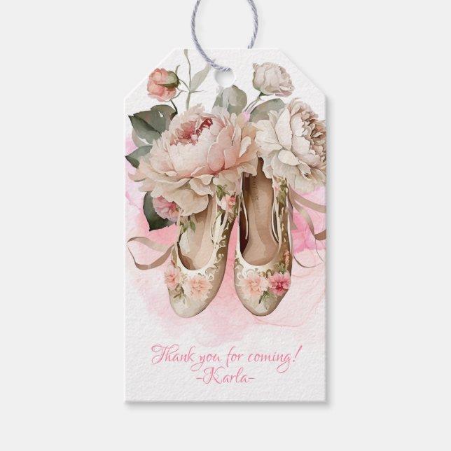 Étiquettes-cadeau Belle Ballerina Dancer Aquarelle rose (Devant)