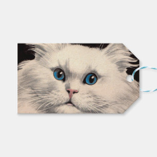 Étiquettes-cadeau belle chatte blanche aux yeux bleus
