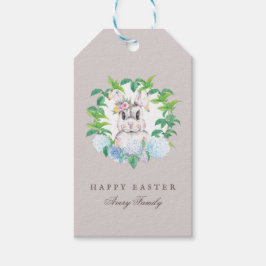 Étiquettes-cadeau Belle Lapin Floral Wreath Pâques