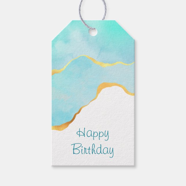 Étiquettes-cadeau Belle Tropical Vert avec Frontière Or Anniversaire (Devant)