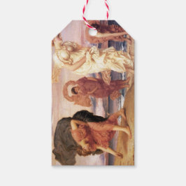 Étiquettes-cadeau Belles filles grecques ramassant des galets sur un
