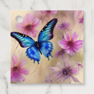 Étiquettes Cadeau Belles fleurs et papillon