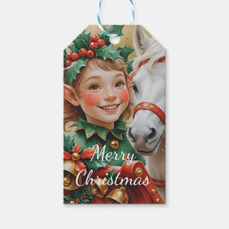 Étiquettes-cadeau Bells Holly et Elf de Noël de cheval