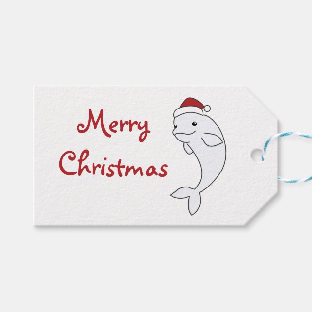 Étiquettes-cadeau Béluga Baleine Joyeux Noël Animaux d'hiver Baleine (Devant (Horizontal))