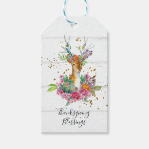Étiquettes-cadeau Bénédiction de Thanksgiving Floral Deer