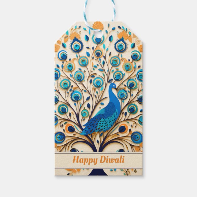 Étiquettes-cadeau 🦚 Bénédiction radiante de Peacock Diwali (Devant)