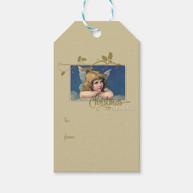 Étiquettes-cadeau Bénédictions de Noël Angel Vintage (Devant)