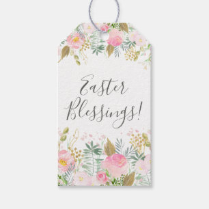 Étiquettes-cadeau Bénédictions de Pâques florales rose et or
