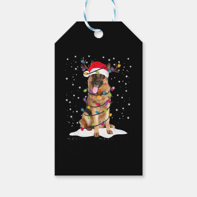Étiquettes-cadeau Berger allemand sapin de Noël Pyjama Chien clair (Devant)