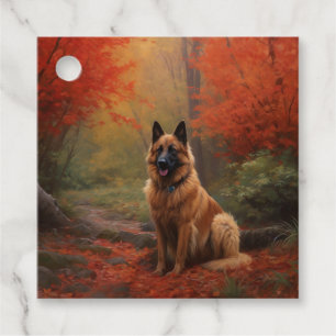 Étiquettes Cadeau Berger Belge dans les feuilles d'automne chute ins