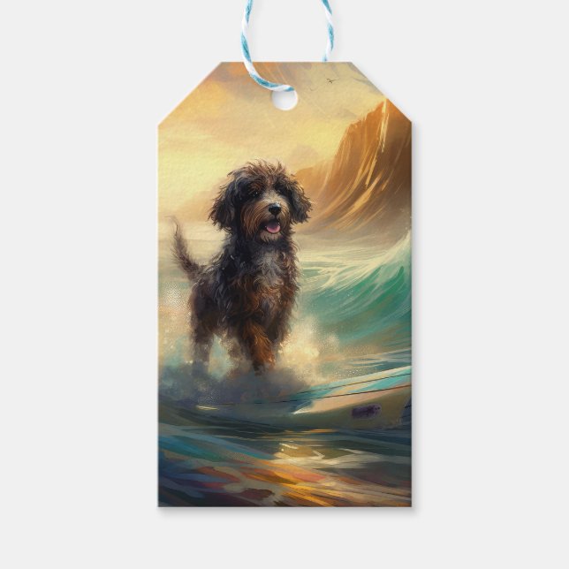 Étiquettes-cadeau Bernedoodle Beach Surf Peinture (Devant)