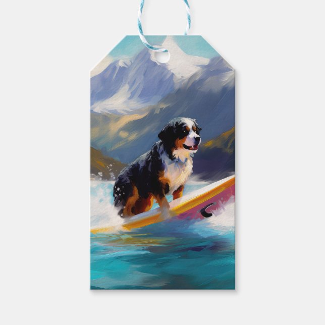 Étiquettes-cadeau Bernese Mountain Beach Surf Paining (Devant)