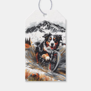 Étiquettes-cadeau Bernese Mountain Dog Biking Dans Les Montagnes