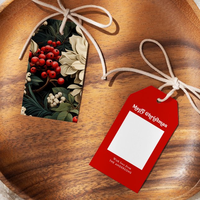 Étiquettes-cadeau Berries de Noël personnalisées Fleurs et Feuilles (Créateur téléchargé)