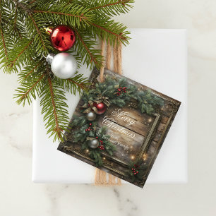 Étiquettes Cadeau Berries rouges en bois vintage et Noël creux