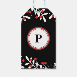 Étiquettes-cadeau Berries rouges et Feuilles blancs Black Holiday Fa