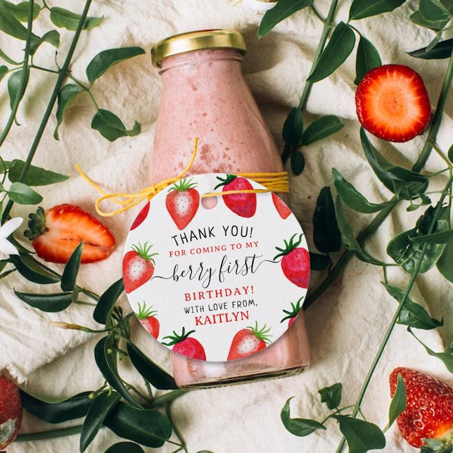 Étiquettes Cadeau Berry aux fraises sucrées Premier 1er anniversaire (Créateur téléchargé)