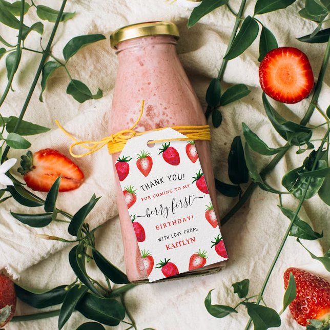 Étiquettes-cadeau Berry aux fraises sucrées Premier 1er anniversaire (Créateur téléchargé)