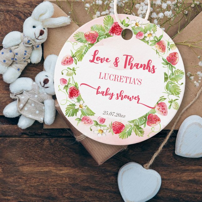 Étiquettes Cadeau Berry baby shower de fraise douce merci (Créateur téléchargé)