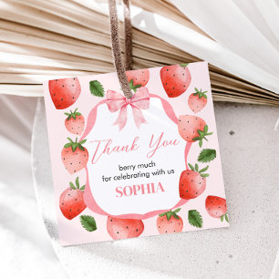 Étiquettes Cadeau Berry Bow rose Premier Carré d'anniversaire