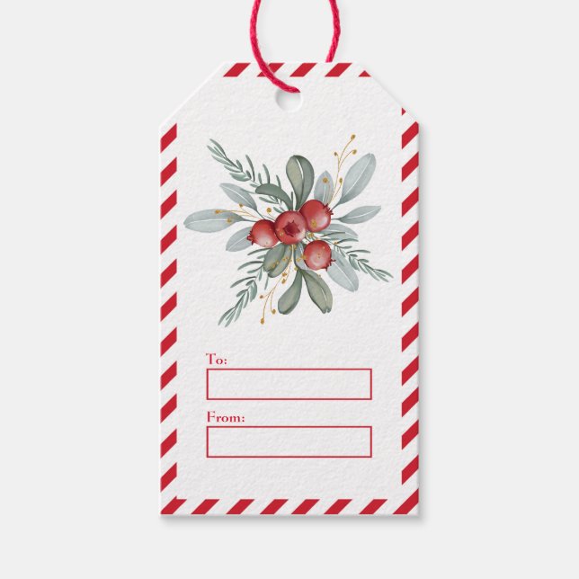 Étiquettes-cadeau Berry et verdure élégants, Red Joyeux Noël (Devant)