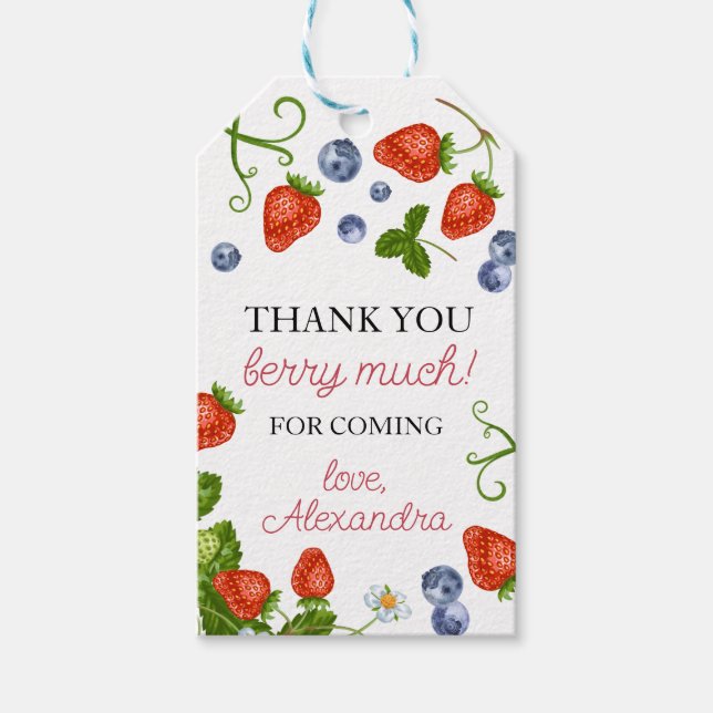Étiquettes-cadeau Berry First Strawberry 1er Anniversaire Fête Favor (Devant)