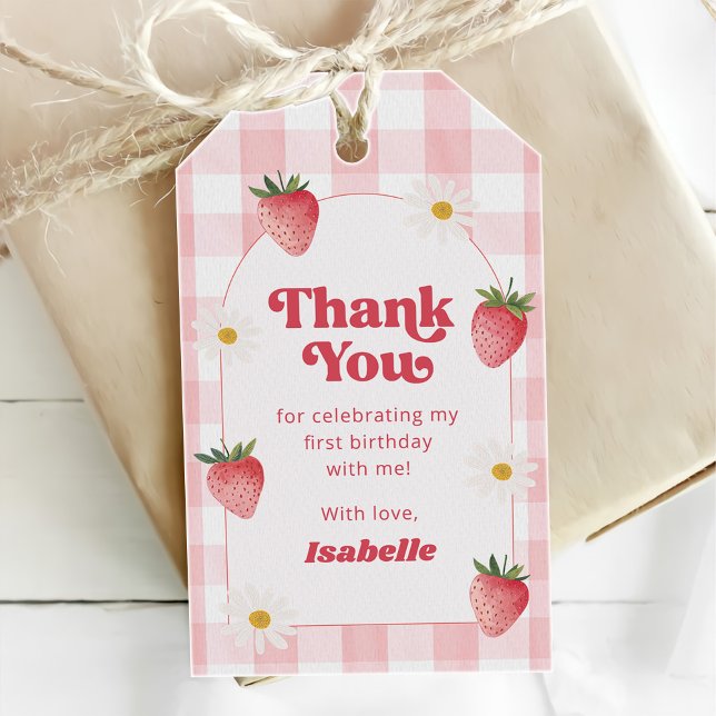Étiquettes-cadeau Berry fraise marguerite 1er anniversaire (Créateur téléchargé)