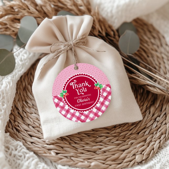 Étiquettes Cadeau Berry fraise premier anniversaire fille Merci (Strawberry 1st birthday thank you favor tag)
