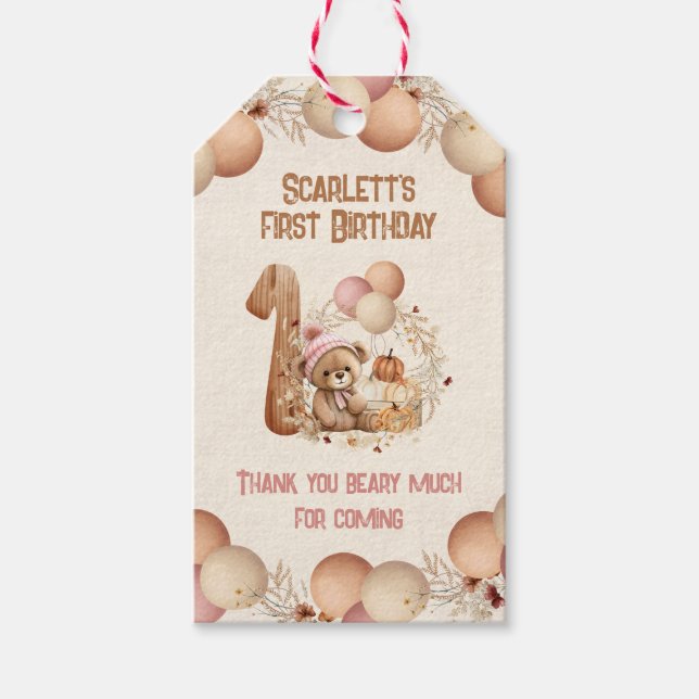 Étiquettes-cadeau Beurre de automne 1er anniversaire fille Merci (Devant)