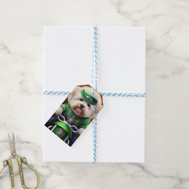 Étiquettes-cadeau Bichon Frisé Chien Conduite Vélo St. Patrick (Avec de laficelle)