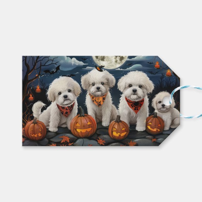 Étiquettes-cadeau Bichon Frise Halloween Éffrayant (Devant (Horizontal))