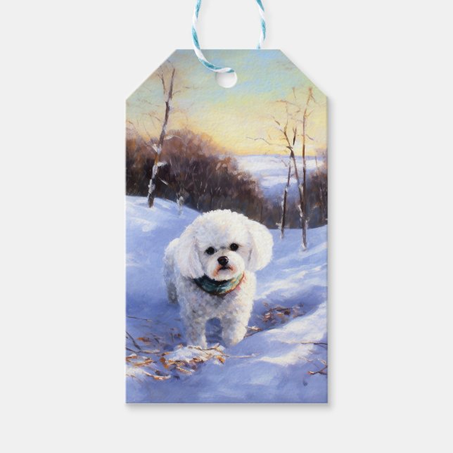 Étiquettes-cadeau Bichon Frise Laisser neiger Noël (Devant)