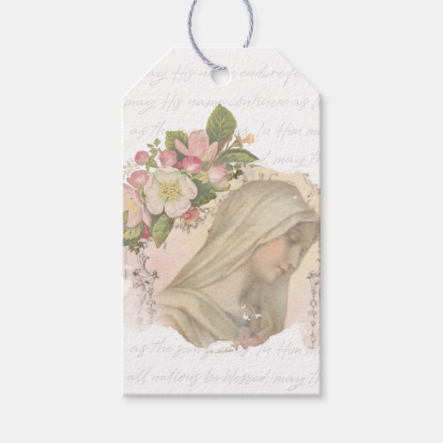 Étiquettes-cadeau Bienheureuse Vierge Marie Religieuse Catholique Fl (Devant)
