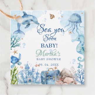 Étiquettes Cadeau Bientôt sur les mers bébé coquillage Baby Shower