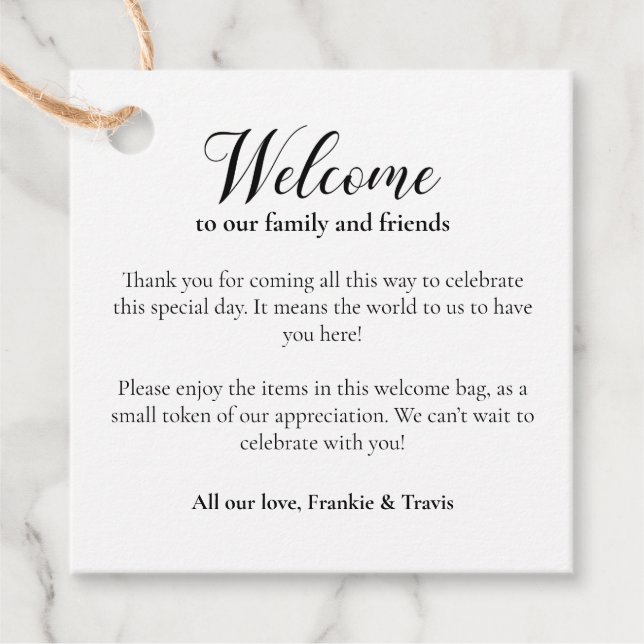 Étiquettes Cadeau Bienvenue à Hébergement Mariage de panier cadeau (Devant)