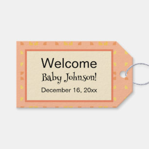 Étiquettes-cadeau Bienvenue à la maison Bébé Pêche Motif Géométrique