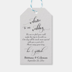 Étiquettes-cadeau Bienvenue Amour & Gratitude Mariage gris clair