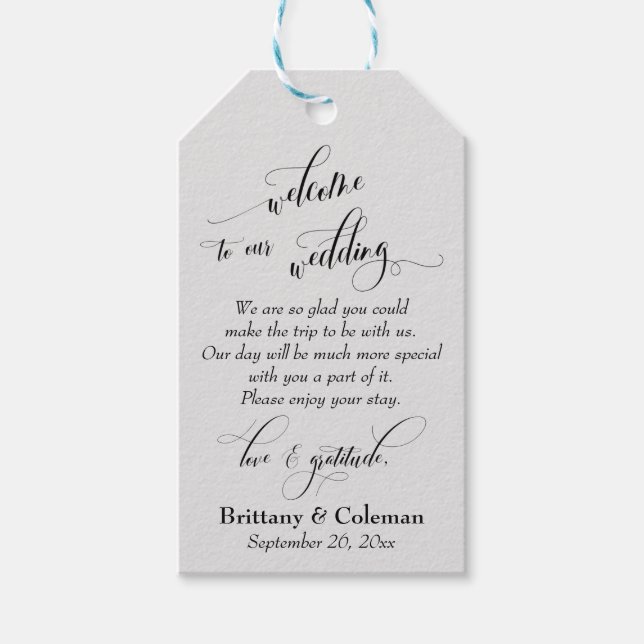 Étiquettes-cadeau Bienvenue Amour & Gratitude Mariage gris clair (Devant)