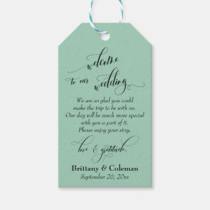 Étiquettes-cadeau Bienvenue Amour & Gratitude Mariage vert clair