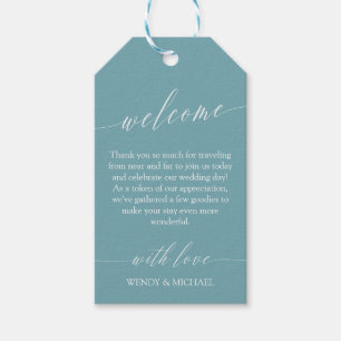 Étiquettes-cadeau Bienvenue au Mariage bleu et blanc turquoise