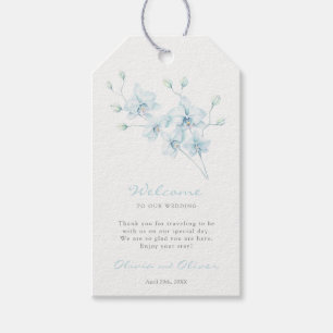 Étiquettes-cadeau Bienvenue au Mariage d'orchidée bleu doux