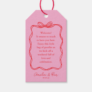 Étiquettes-cadeau Bienvenue au mariage rose rouge doodle mignon