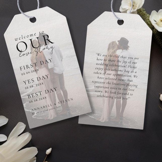 ÉTIQUETTES-CADEAU BIENVENUE SUR NOTRE HISTOIRE DE L'AMOUR (Photo WELCOME TO OUR LOVE STORY Gift Tags)