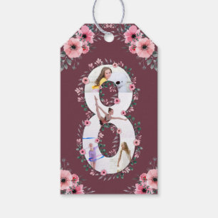 Étiquettes-cadeau Big 8th Birthday Girl Photo Collage Fleur rose