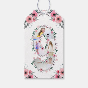 Étiquettes-cadeau Big 9th Birthday Girl Photo Collage Fleur rose
