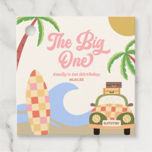 Étiquettes Cadeau Big One Beach Surf rose 1er anniversaire