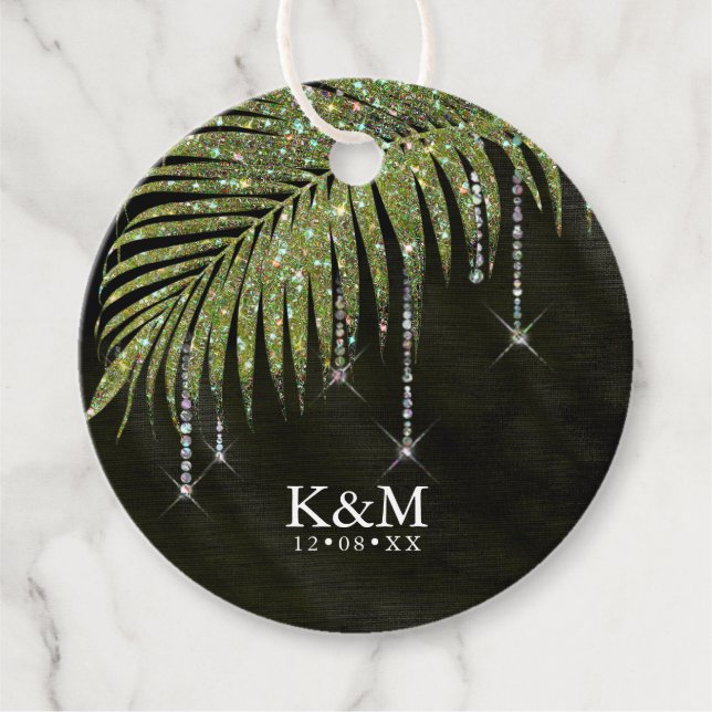 Étiquettes Cadeau Bijoux feuille Mariage vert ID830 (Devant)