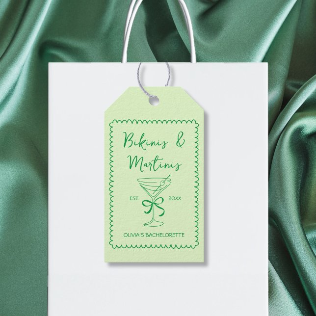Étiquettes-cadeau Bikinis Dessinés à la Main & Bow Martinis Enterrem (Hand Drawn Bikinis & Martinis Bow Bachelorette Gift Tags)